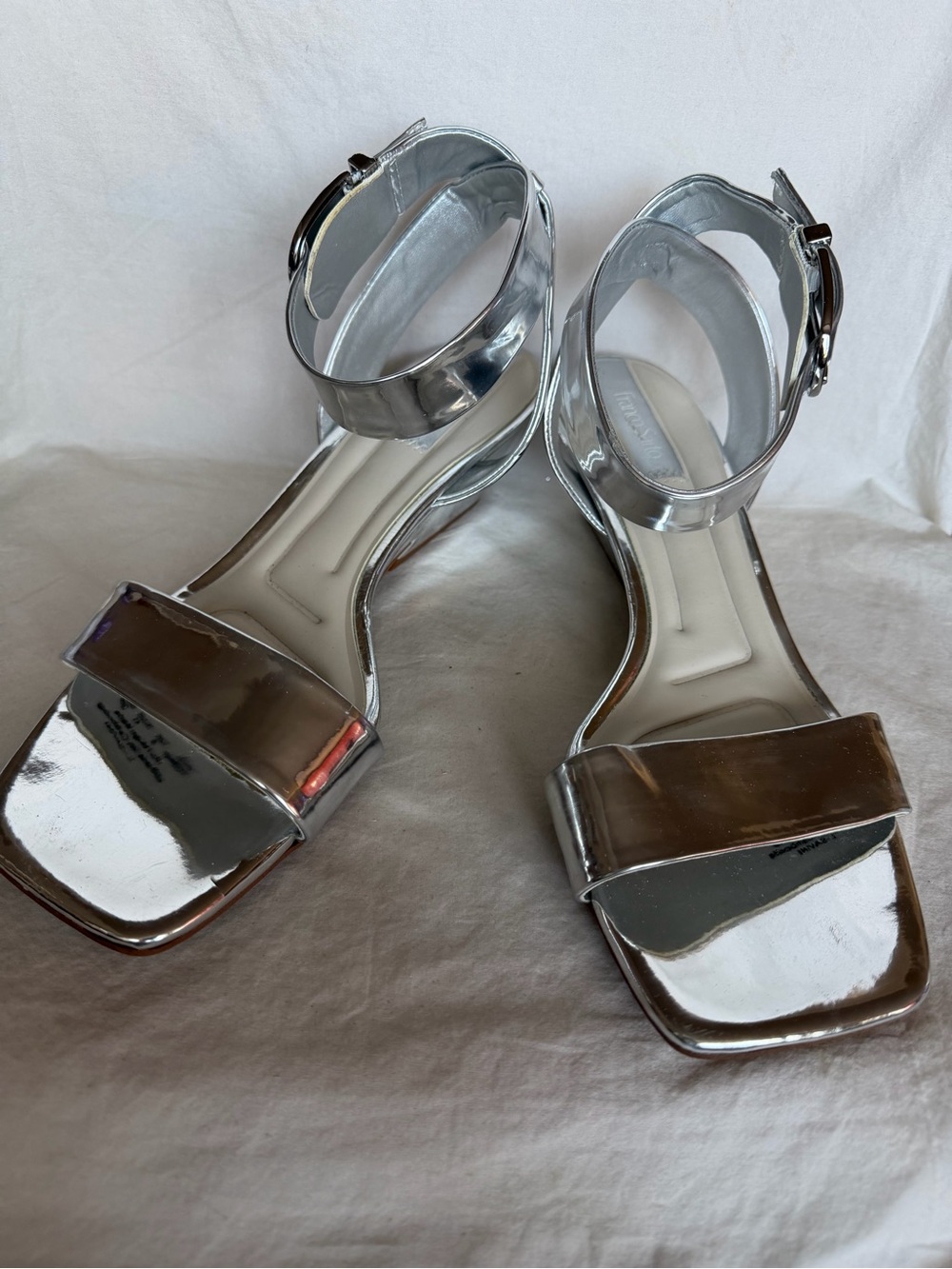 Franco Satto Silver Metallic Ankle-Strap Women's Wedge Sandals